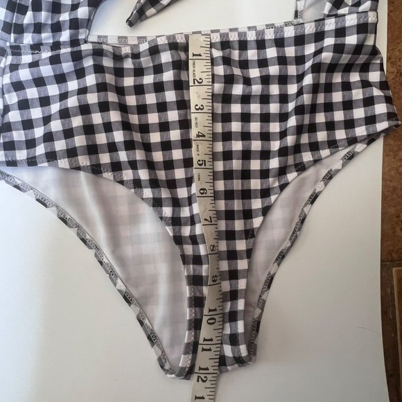 Shein Flannel Pattern One Piece Bathing Suit Keyhole Style Black White Size L - Picture 7 of 7